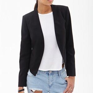 Forever 21 | Blazer Small Collarless Varsity Jacket Style Black Business Casual